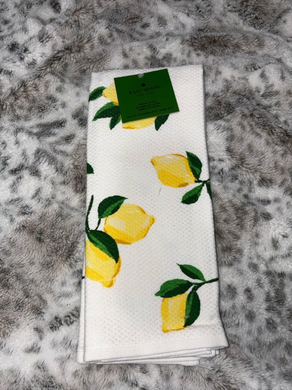 kate spade White & Yellow Lemon Print Kitchen Towels set of 2 - Picture 3 of 4